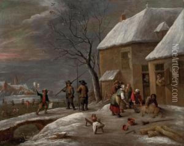 Le Mois De Decembre Au Village : La Fete Du Cochon Oil Painting - David Teniers De Jonge