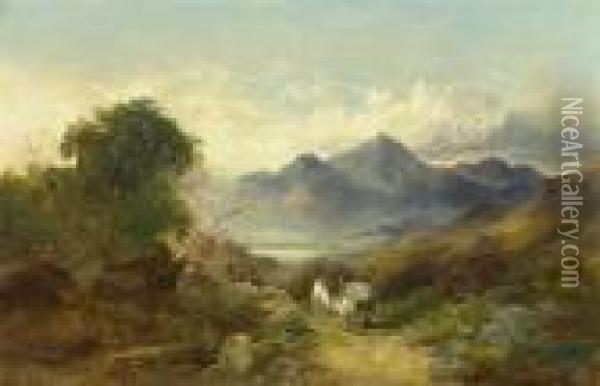 Landschaft Mit Pferden, Reiter Und Gebirge Im Hintergrund. Oil Painting - Joseph Horlor