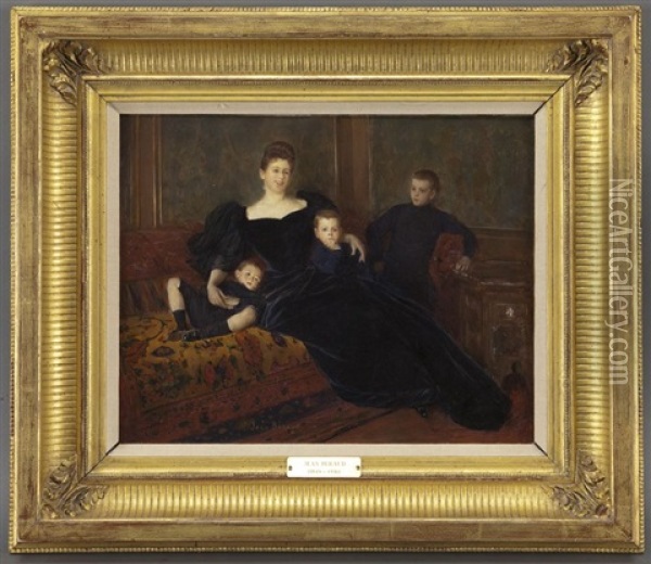 Marguerite Fernand Bourdet Et Ses Trois Fils Oil Painting - Jean Beraud