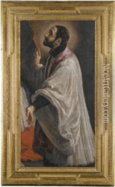 A Kneeling Cleric, Probably A Saint Oil Painting - Domenico Fetti
