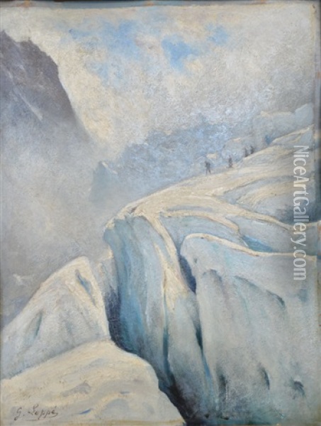 Cordee Sur Le Glacier (du Geant) Oil Painting - Gabriel Loppe