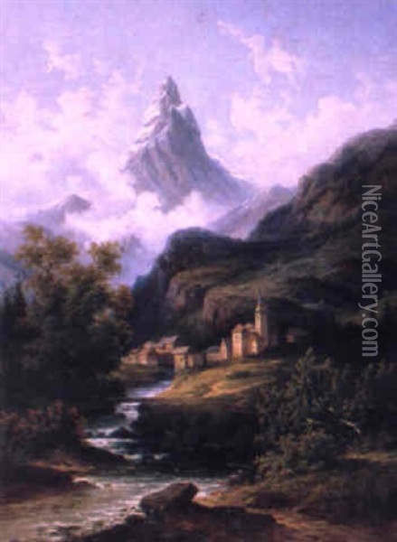 Ansicht Von Zermatt In Der Schweiz Oil Painting - Coelestin Bruegner