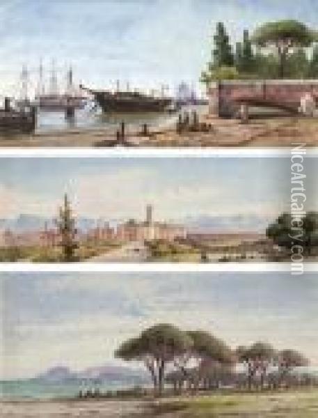 Boats In Venice; Italian Coast; Rome Oil Painting - Gabriele Carelli