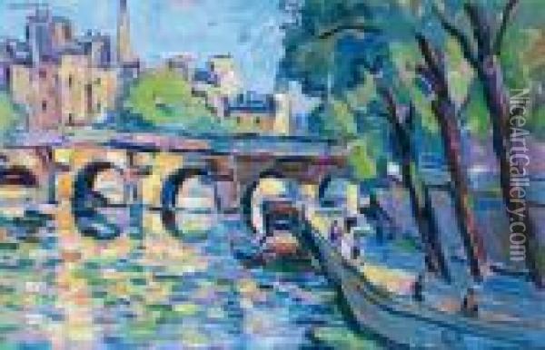 Paris, Le Pont Neuf Et La Cite Oil Painting - Pierre De Belay