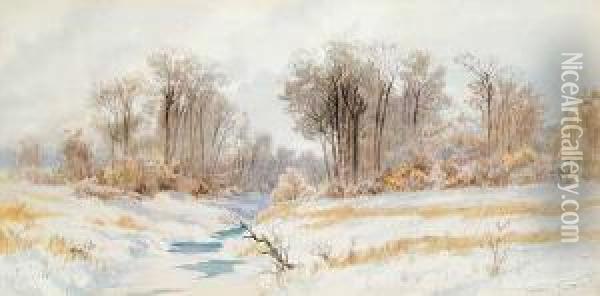 Winter Landscape With Thawingcreek Oil Painting - Thomas Mower Martin