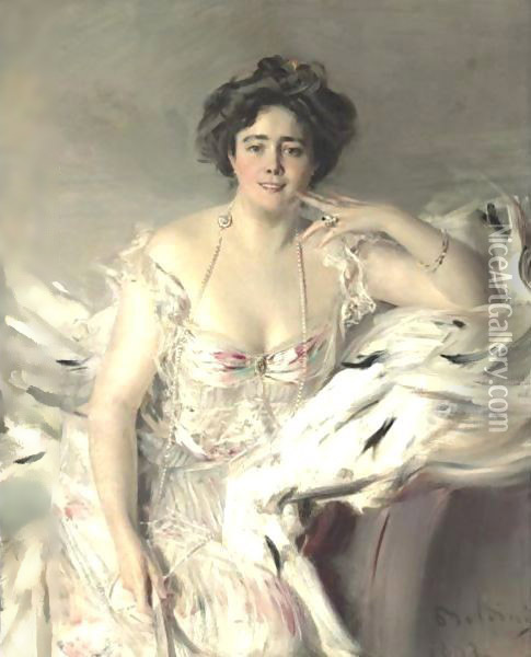 Portrait Of Lady Nanne Schrader, Nee Wiborg Oil Painting - Giovanni Boldini