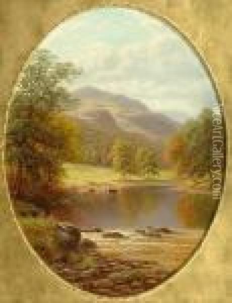 'on The Wharfe, Yorkshire'; 'rydal Lake, Westmoreland' Oil Painting - William Mellor