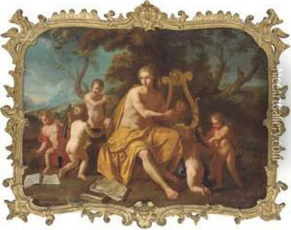 Apollo Playing The Lyre With Music-making Putti Oil Painting - Bon De Boulogne