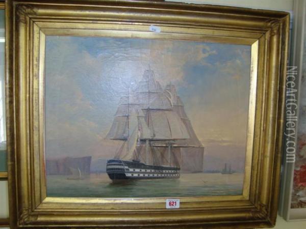 British Man Of War Ship Oil Painting - Edward Duncan