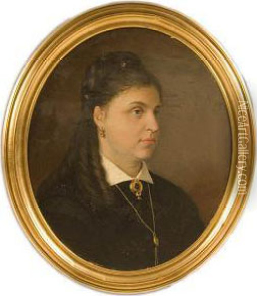 Portret Kobiety W Czarnej Sukni Z Bialym Kolnierzykiem Oil Painting - Wincenty Slendzinski