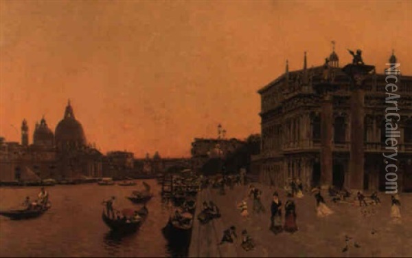 St. Mark's Square At Twilight, Venice Oil Painting - Martin Rico y Ortega