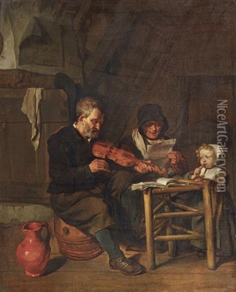 As The Old Sang, So The Young Pipe Oil Painting - Gabriel Metsu