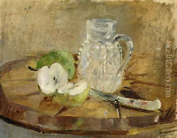 Still Life with a Cut Apple and a Pitcher 1876 Oil Painting - Berthe Morisot