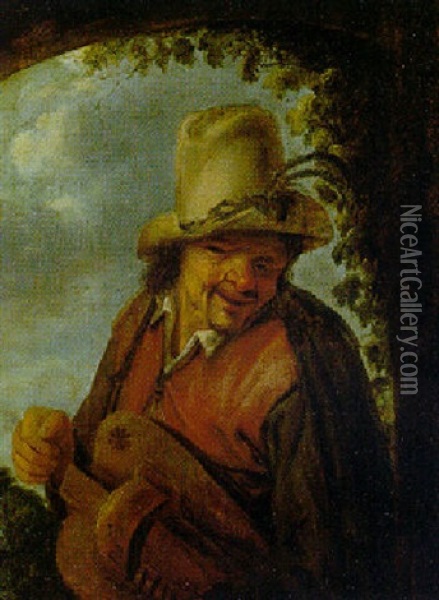 A Hurdy-gurdy Player In An Archway Oil Painting - Adriaen Jansz van Ostade
