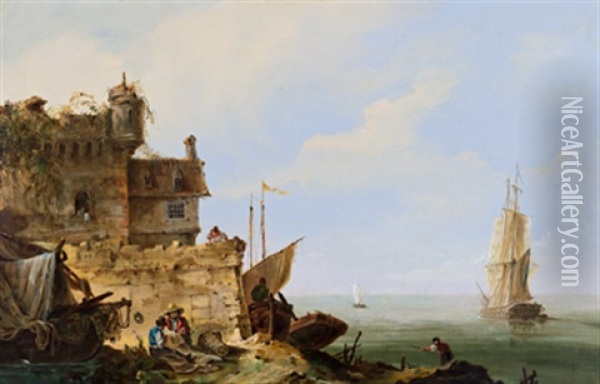 Kustenlandschaft Mit Ruinen, Marina Con Rovine Oil Painting - Carlo Grubacs