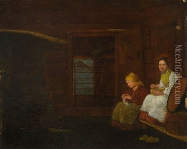Zwei Bauerinnen In Der Stube Oil Painting - Michael Neder