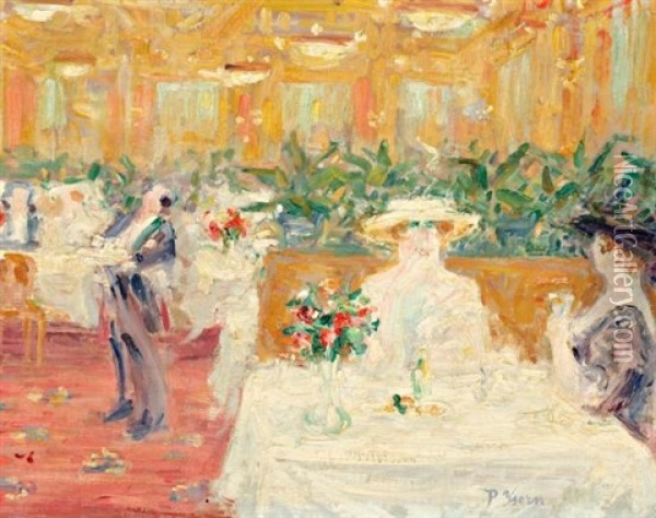 Interior De Un Cafe Parisino Oil Painting - Pere Ysern Alie