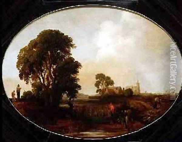 A landscape with Reedcutters Oil Painting - Aert van der Neer