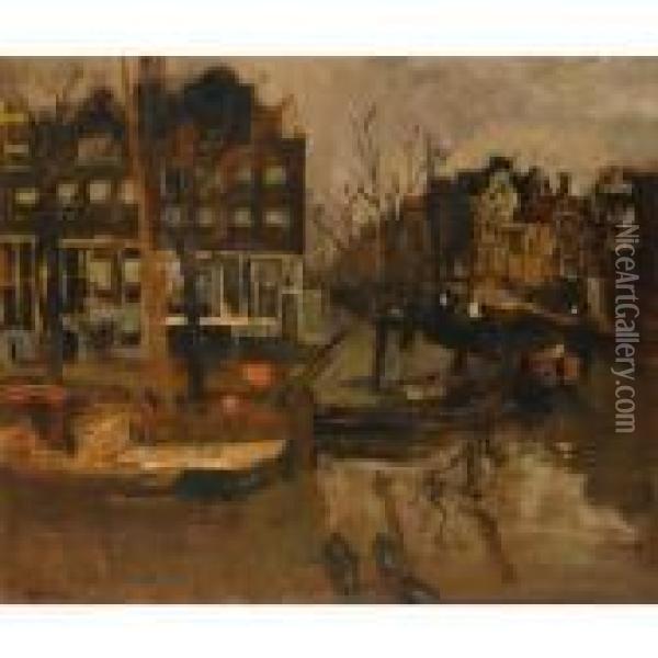 A View Of The Brouwersgracht, Amsterdam Oil Painting - George Hendrik Breitner