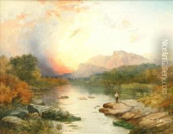 Contemplating Sunset Oil On Canvas Signed And Dated 1858 Lowerright 34cm X 44cm Oil Painting - Samuel John Egbert Jones