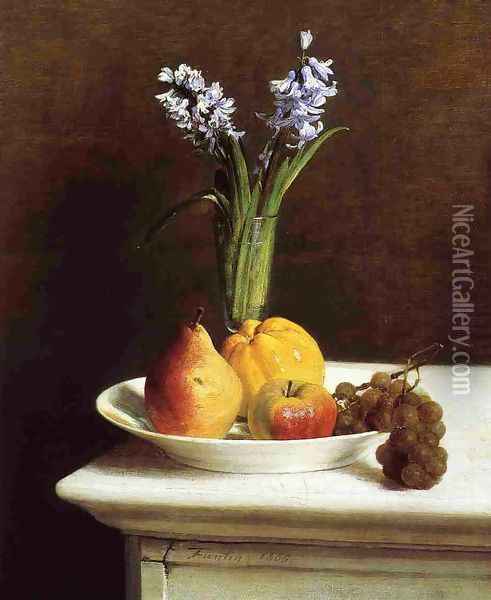 Still Life, Hyacinths and Fruit Oil Painting - Ignace Henri Jean Fantin-Latour