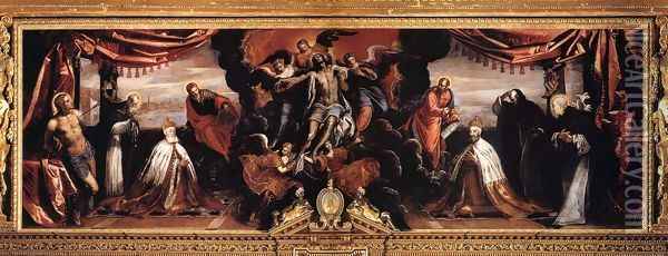 The Dead Christ Adored by Doges Pietro Lando and Marcantonio Trevisan Oil Painting - Jacopo Tintoretto (Robusti)