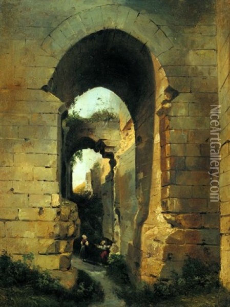 Jeunes Paysannes Dans Les Ruines D'un Porche Antique Oil Painting - Jules Coignet