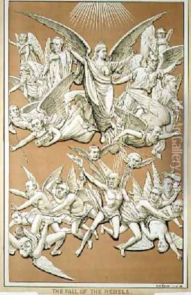 The Fall of the Rebel Angels cartoon from St Stephens Review satirising the defeat of Gladstones Home Rule Bill 1886 Oil Painting - Tom Merry