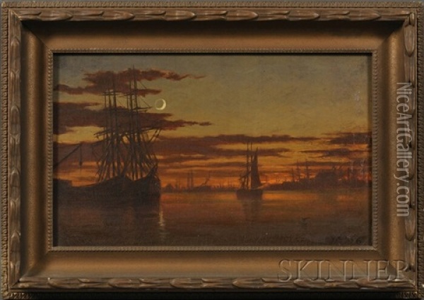 Harbor At Sunset Oil Painting - Hendricks A. Hallett