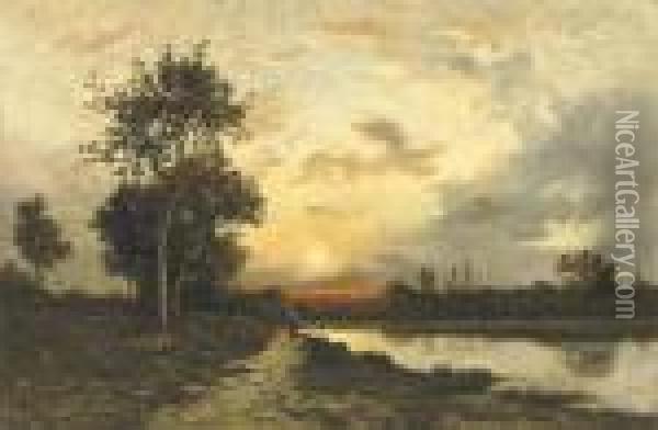 On The Path, Sunset Oil Painting - Leon Richet