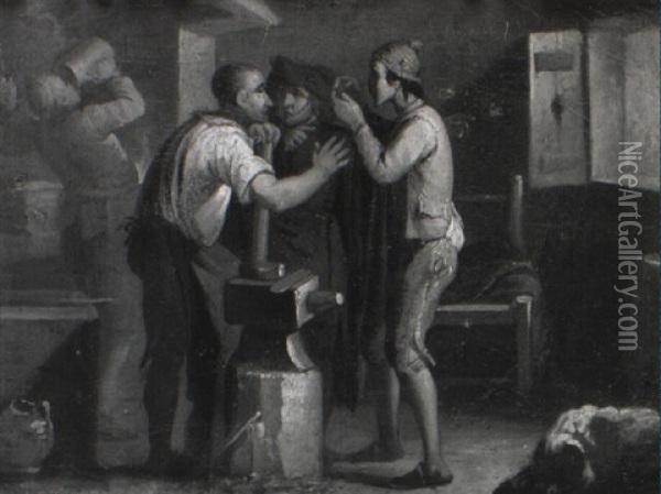 Scene In A Blacksmith's Forge Oil Painting - Antonio Cifrondi