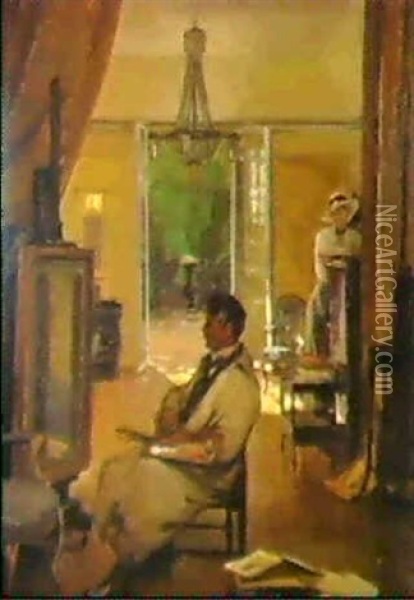 Portrait Of Patrick William Adam In His Studio Oil Painting - John Lavery