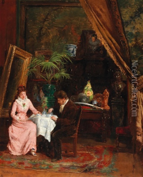 Salon Interior Oil Painting - Mihaly Munkacsy