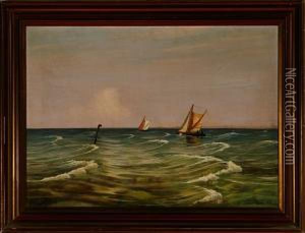 Marine With Two Sailing Ships Oil Painting - Alfred Theodor Olsen