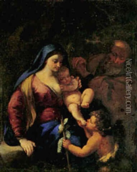 Denn Hellige Familie Med Den Lille Johannes, Der Kysser Christusbarnets Fod Oil Painting - Annibale Carracci