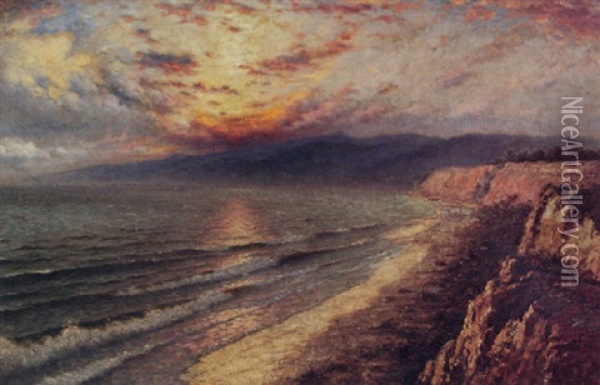 Sunset Along The Coast Oil Painting - Richard Dey de Ribcowsky