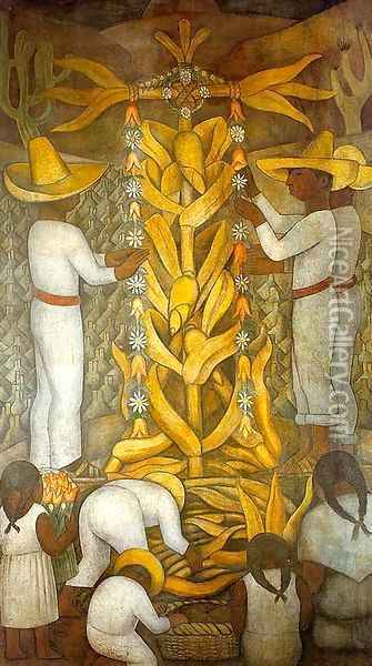 THe Corn Festival Oil Painting - Diego Rivera