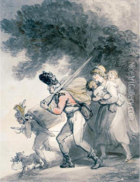 Soldiers On The March Oil Painting - Thomas Rowlandson