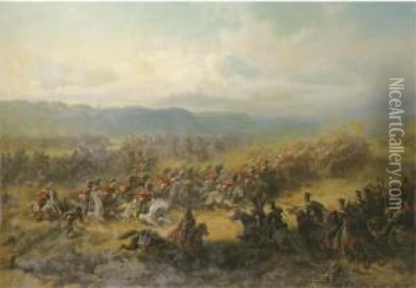 Battle Of Balaklawa At The Sapoune Heights On The Crim (25th Of October 1854) Oil Painting - Friedrich Kaiser