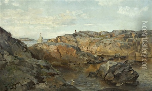Rocky Coast Oil Painting - Berndt Adolf Lindholm