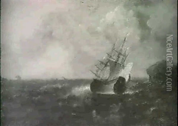 A Boat Sailing In A Rough Sea Oil Painting - Pieter Mulier the Elder