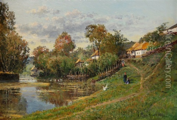 Little Russian Landscape Oil Painting - Aleksandra Egorovna Makovskaya