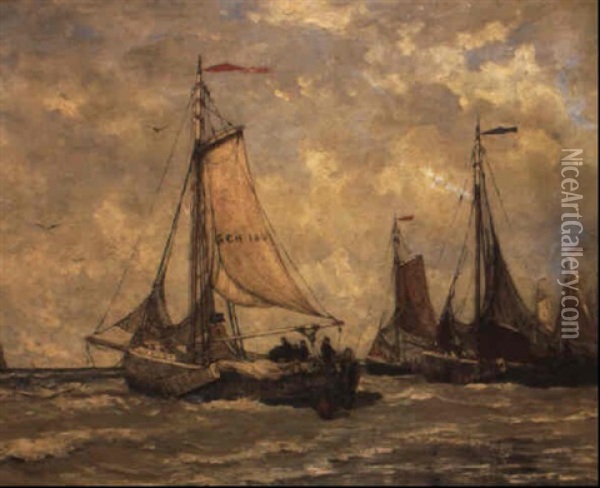 Visschersschuiten Voor Anker Oil Painting - Hendrik Willem Mesdag