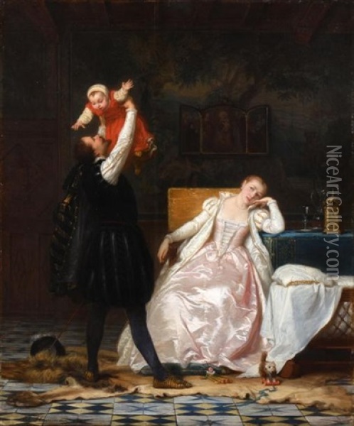 L'heureuse Famille Oil Painting - Edouard Jean Conrad Hamman