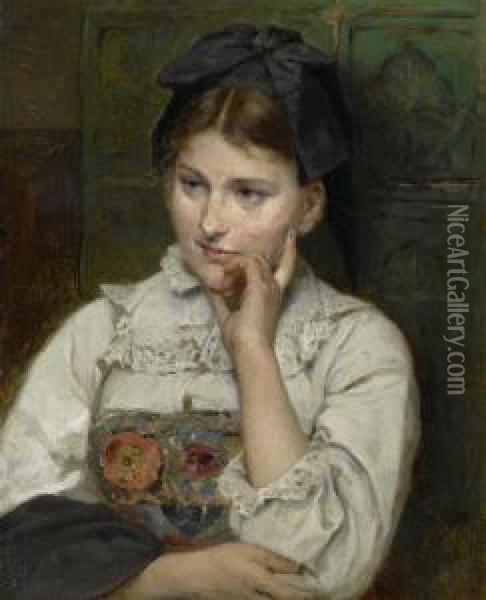 Portrait Of A Girl In Costume Oil Painting - Benjamin I Vautier