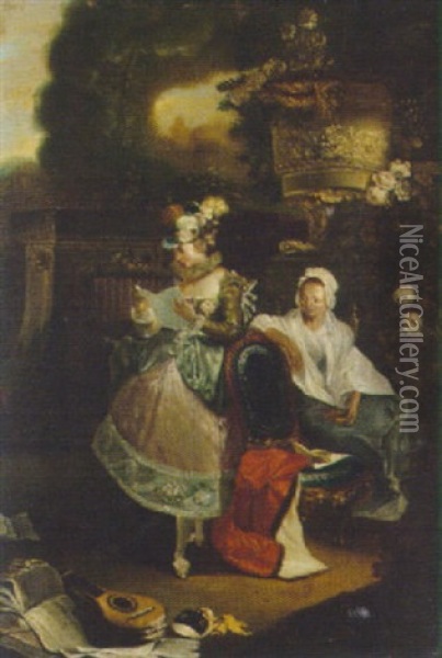 A Lady With A Procuress In A Garden Oil Painting - Luis Paret Y Alcazar