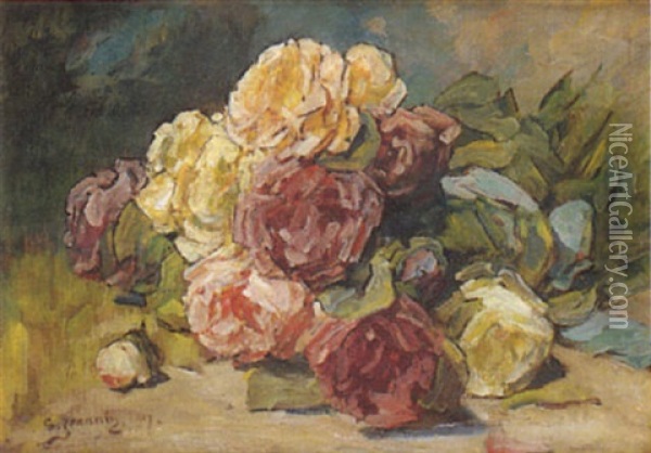 Le Bouquet De Roses Oil Painting - Georges Jeannin
