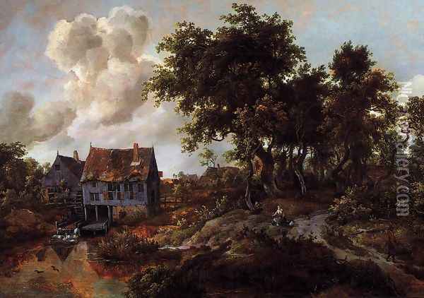 A Watermill Beside A Woody Lane Oil Painting - Meindert Hobbema