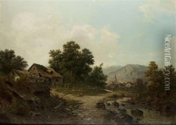 Vor Dem Alpendorf Oil Painting - Julius Karl Rose