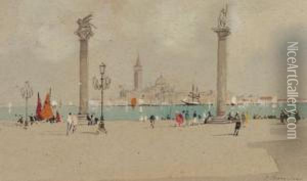 View Of Venice; And Four Companion Drawings Oil Painting - Francois Oudin